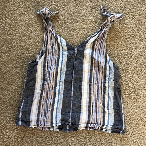 A New Day Linen Striped Tie Tank Top size M - Picture 2 of 6